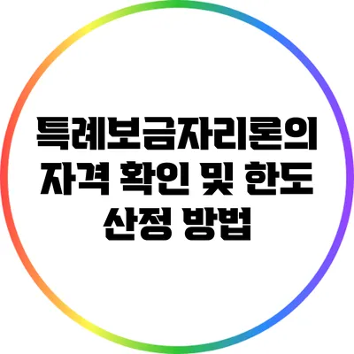 특례보금자리론의 자격 확인 및 한도 산정 방법